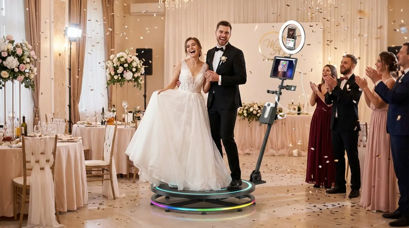 360 photo booth at a wedding reception
