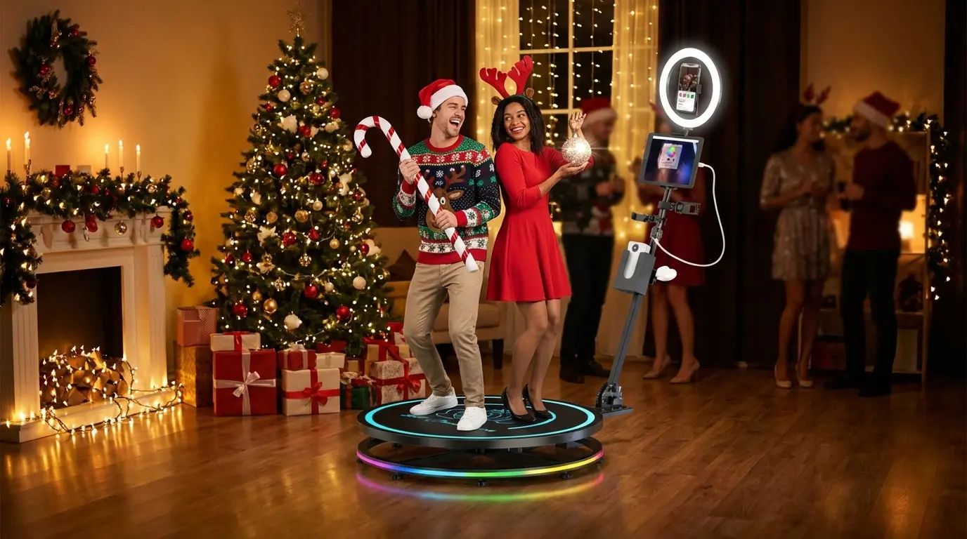 Event attendees enjoying 360 photo booth experience